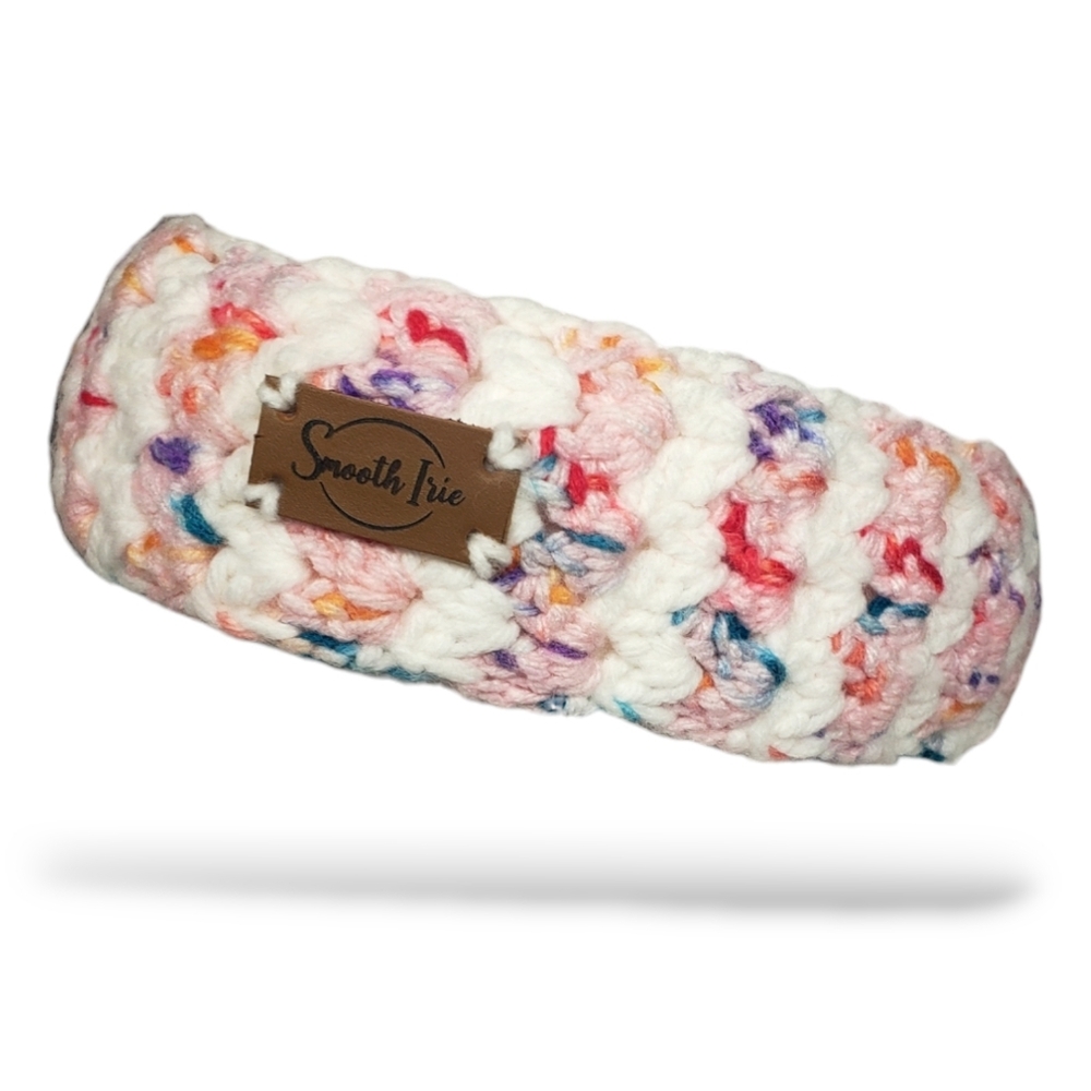 Smooth Irie- Crochet Headband- Candy Pink & White